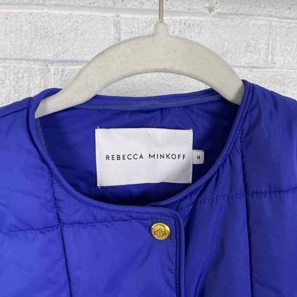 Rebecca Minkoff Royal Blue Quilted Cropped Jacket Womens M Gold Snap Button - Picture 2 of 9